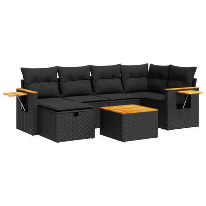 Set Divani da Giardino con Cuscini 7pz Nero Polyrattan | homemem39