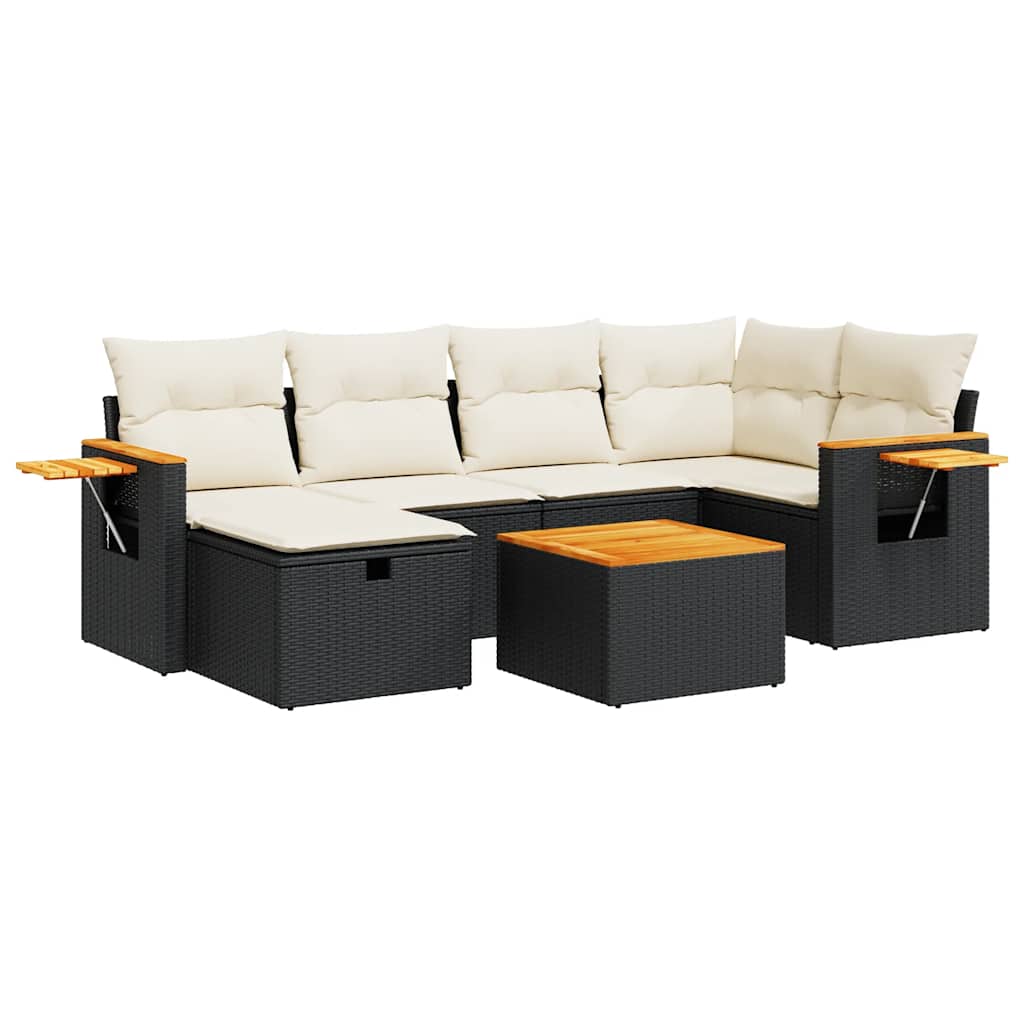 Set Divani da Giardino con Cuscini 7pz Nero Polyrattan | homemem39