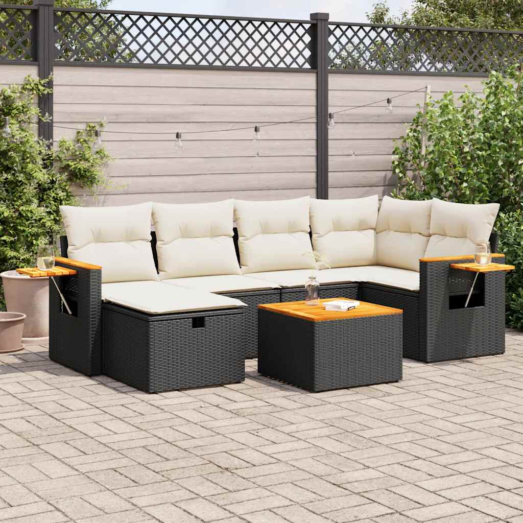 Set Divani da Giardino con Cuscini 7pz Nero Polyrattan | homemem39