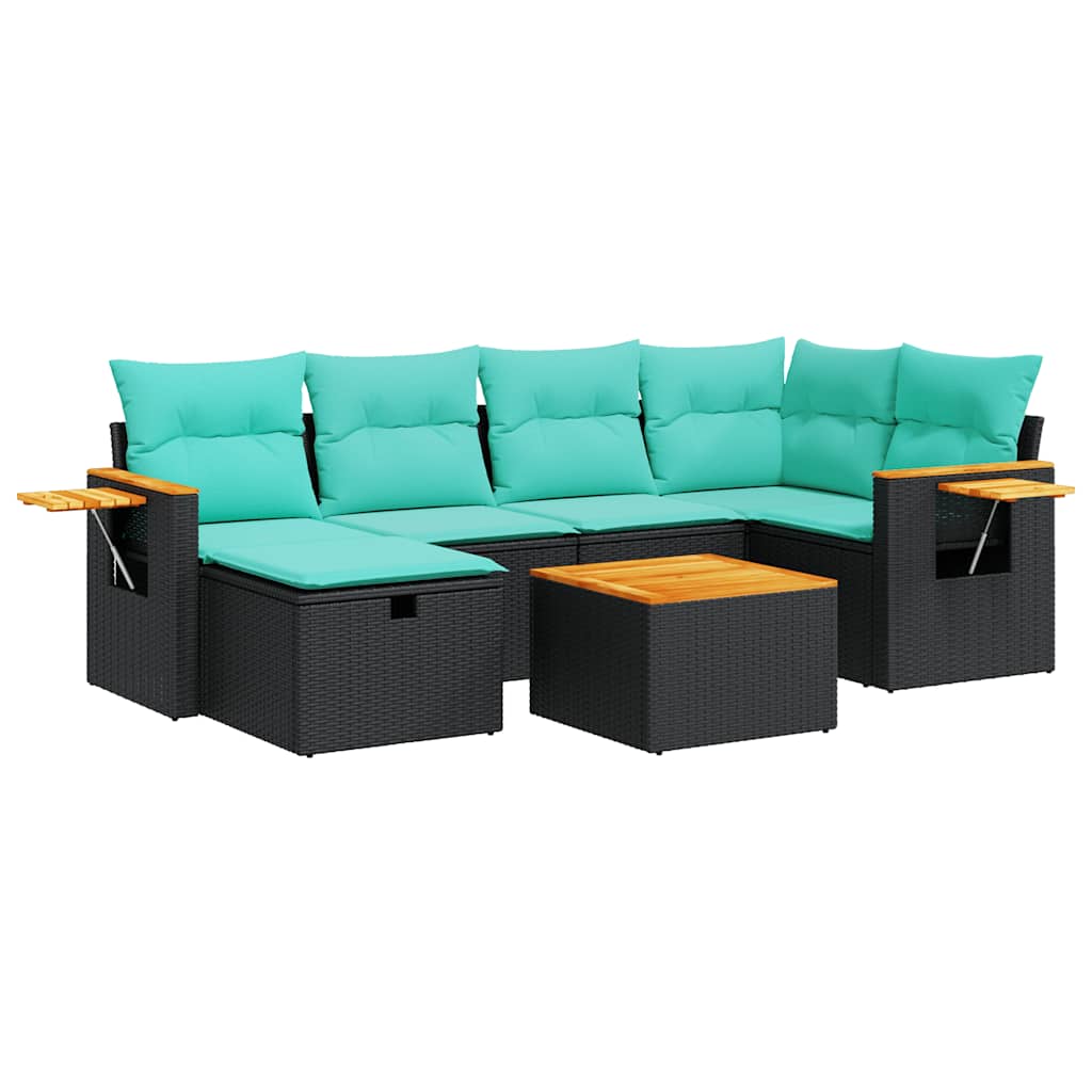 Set Divani da Giardino con Cuscini 7pz Nero Polyrattan | homemem39
