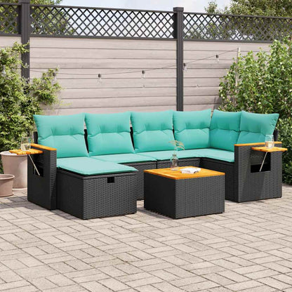 Set Divani da Giardino con Cuscini 7pz Nero Polyrattan | homemem39