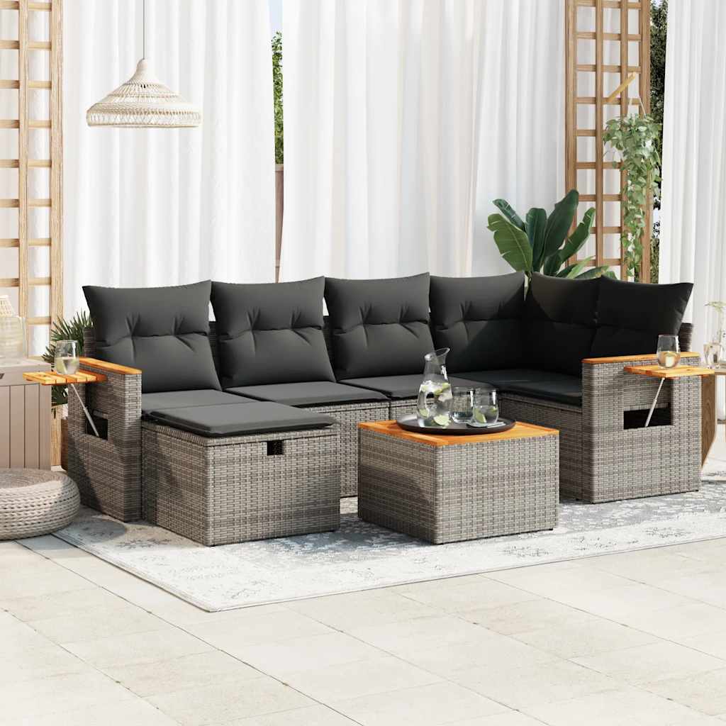Set Divani da Giardino 7 pz con Cuscini in Polyrattan