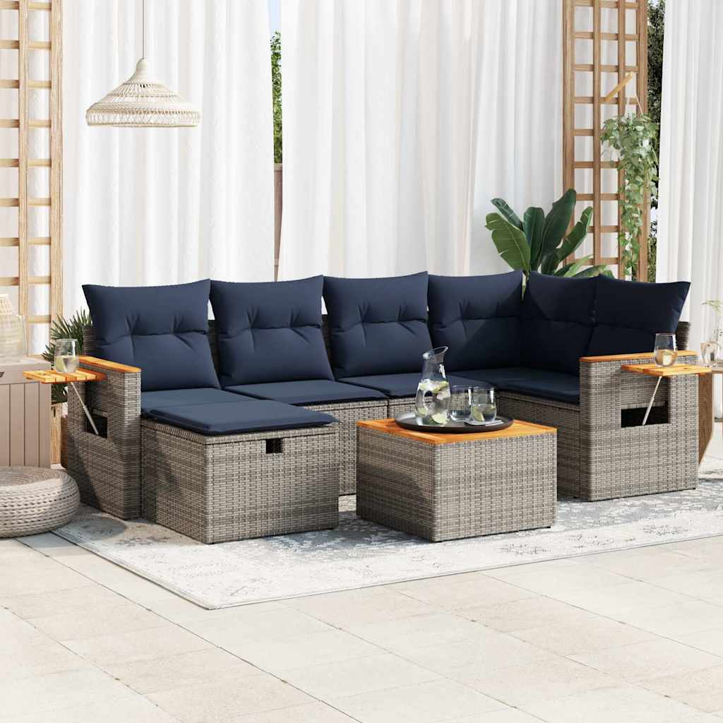Set Divani da Giardino 7 pz con Cuscini Grigio in Polyrattan | homemem39