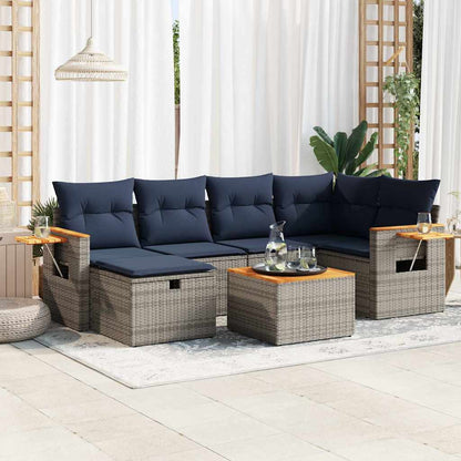 Set Divani da Giardino 7 pz con Cuscini Grigio in Polyrattan | homemem39