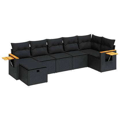 Set Divani da Giardino con Cuscini 7pz Nero Polyrattan | homemem39