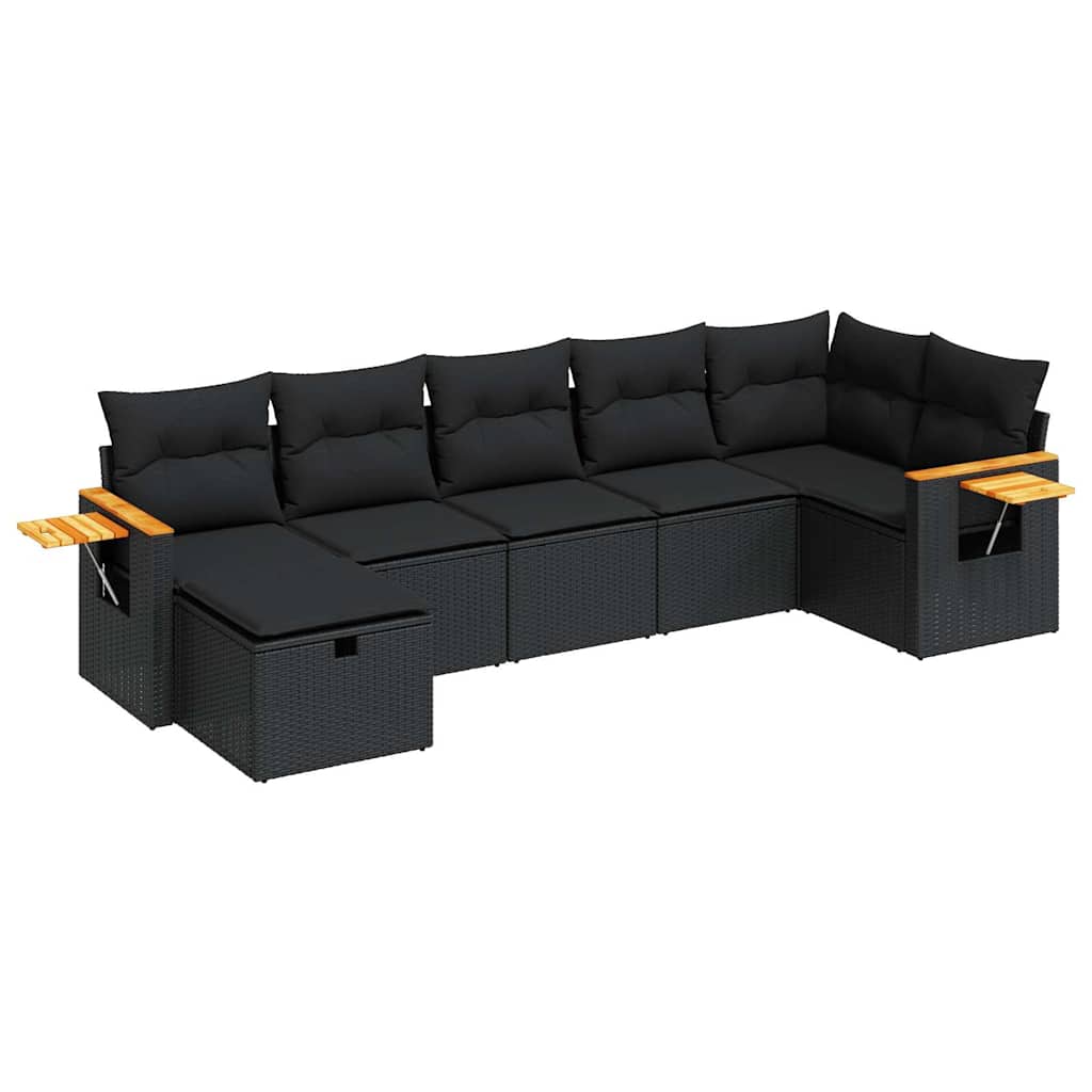 Set Divani da Giardino con Cuscini 7pz Nero Polyrattan