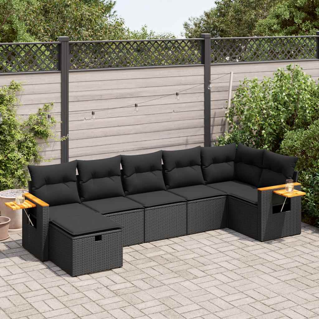 Set Divani da Giardino con Cuscini 7pz Nero Polyrattan | homemem39
