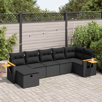 Set Divani da Giardino con Cuscini 7pz Nero Polyrattan