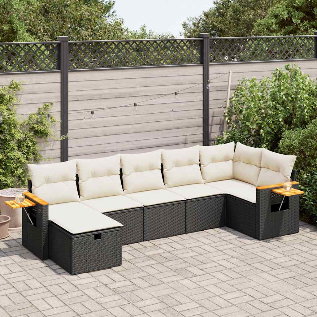 Set Divani da Giardino con Cuscini 7pz Nero Polyrattan | homemem39