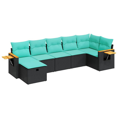 Set Divani da Giardino con Cuscini 7pz Nero Polyrattan | homemem39
