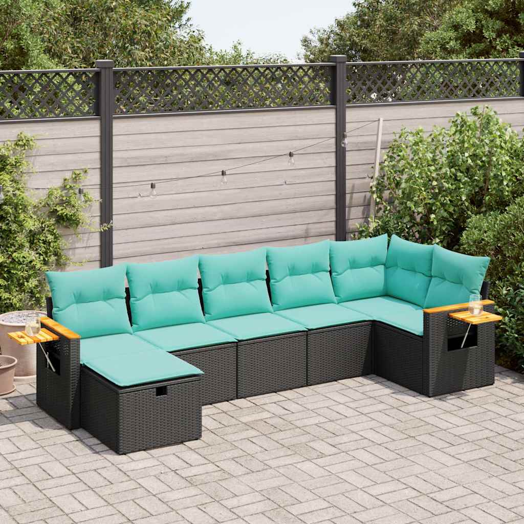 Set Divani da Giardino con Cuscini 7pz Nero Polyrattan | homemem39