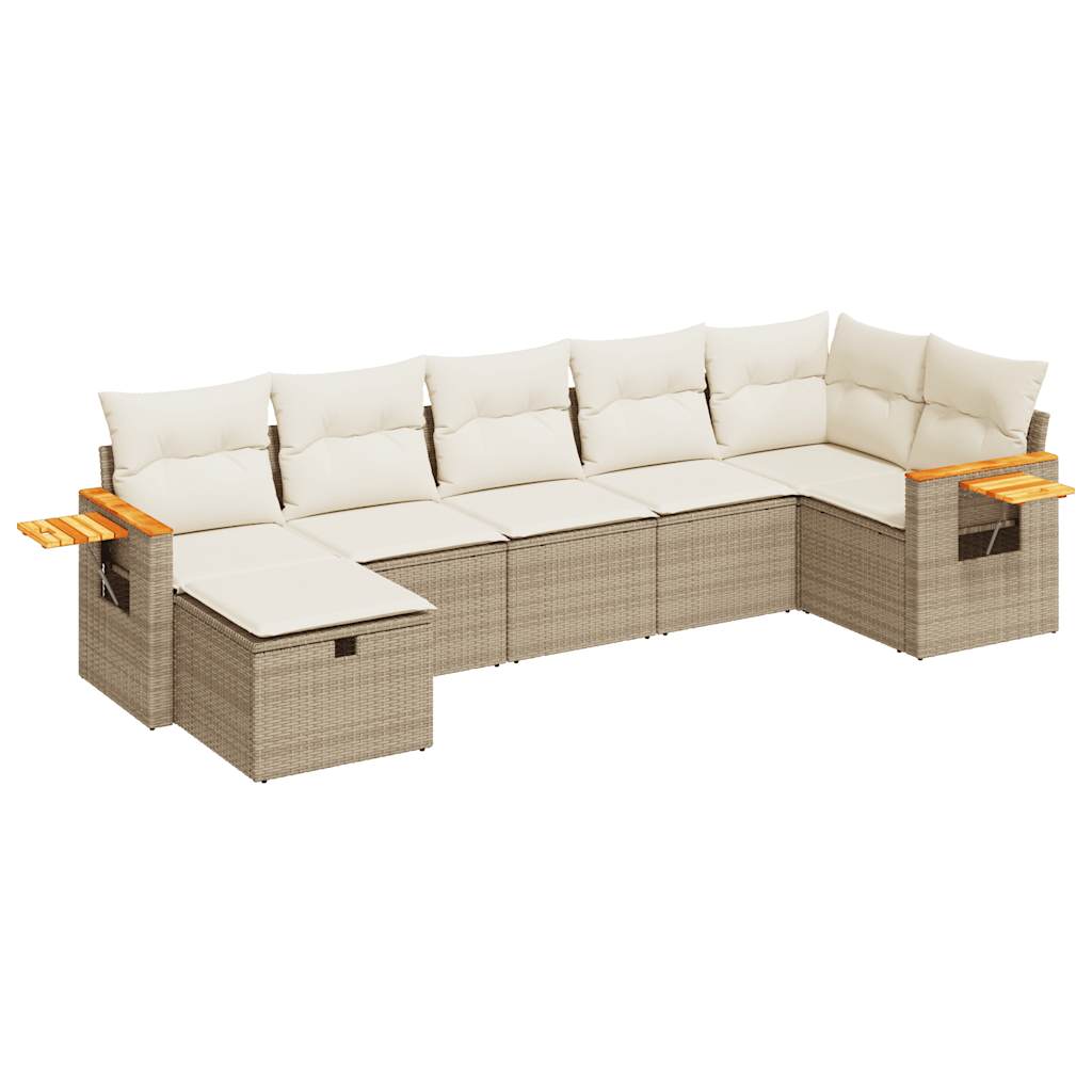 Set Divani da Giardino 7 pz con Cuscini Beige in Polyrattan | homemem39