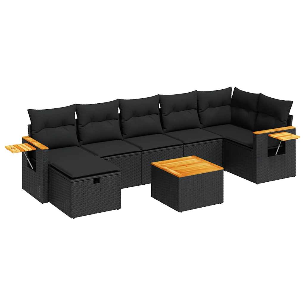 Set Divani da Giardino con Cuscini 8 pz Nero in Polyrattan | homemem39