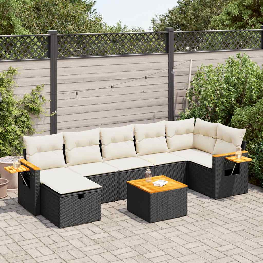 Set Divani da Giardino con Cuscini 8 pz Nero in Polyrattan | homemem39