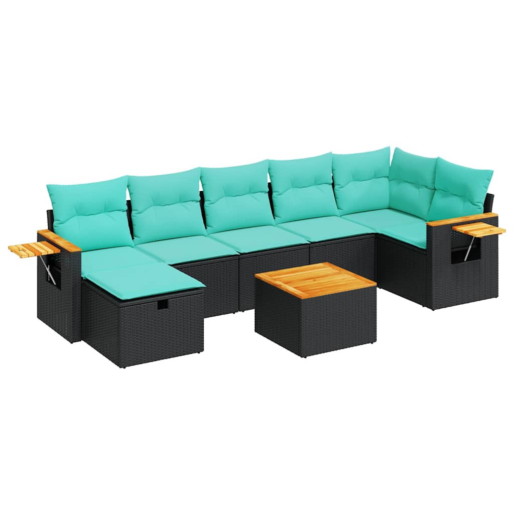 Set Divani da Giardino con Cuscini 8 pz Nero in Polyrattan | homemem39