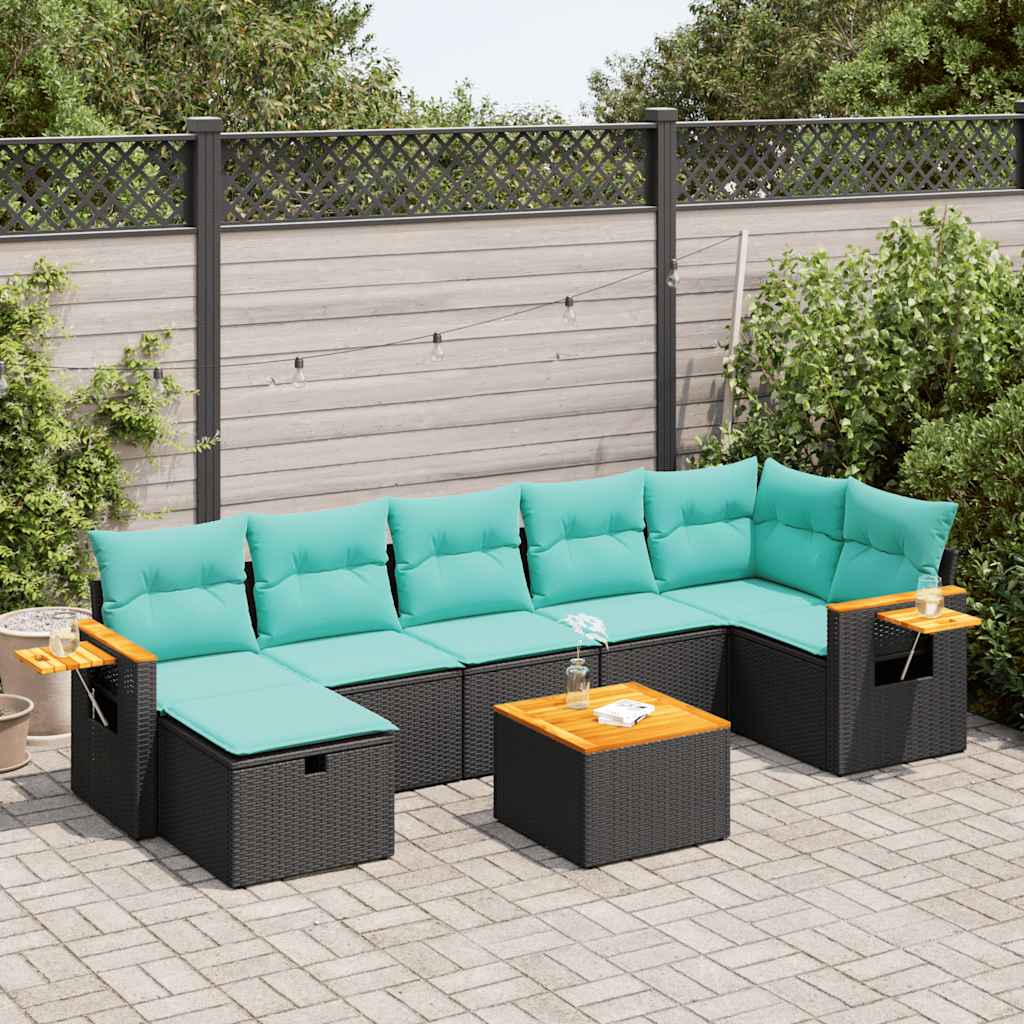 Set Divani da Giardino con Cuscini 8 pz Nero in Polyrattan | homemem39