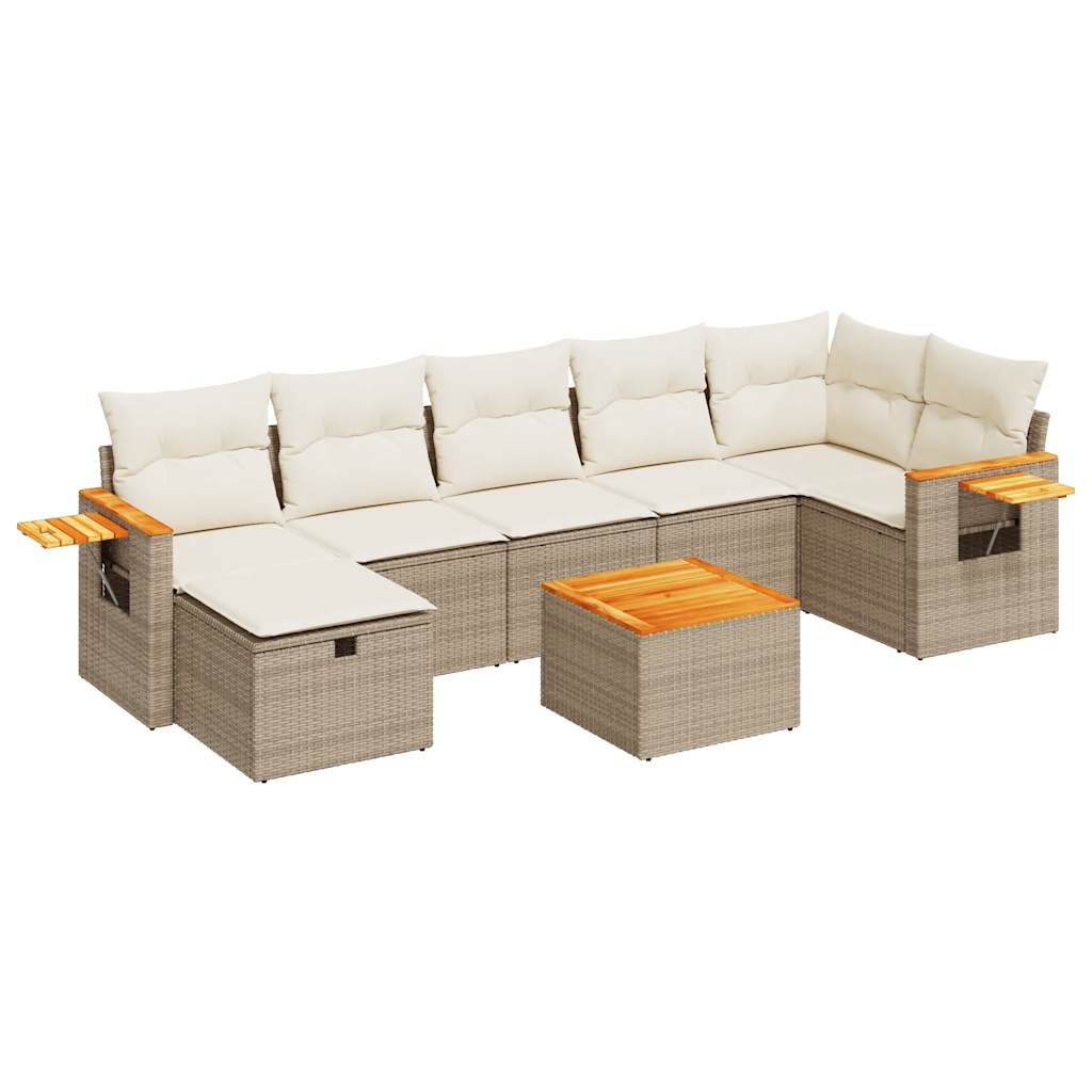Set Divano da Giardino 8 pz con Cuscini Beige in Polyrattan | homemem39