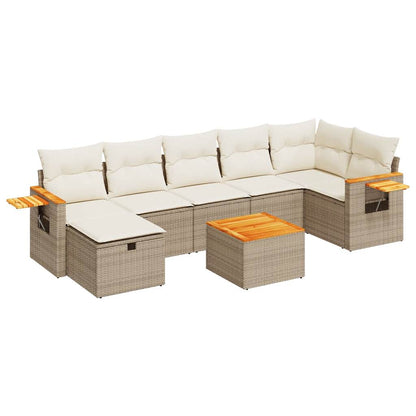 Set Divano da Giardino 8 pz con Cuscini Beige in Polyrattan | homemem39
