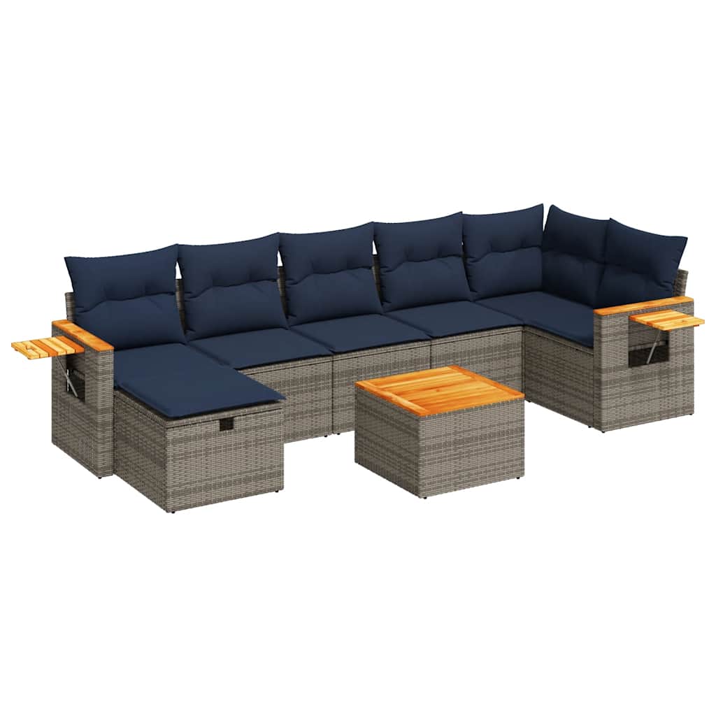 Set Divano da Giardino 8 pz con Cuscini Grigio in Polyrattan | homemem39