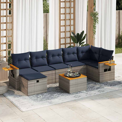 Set Divano da Giardino 8 pz con Cuscini Grigio in Polyrattan