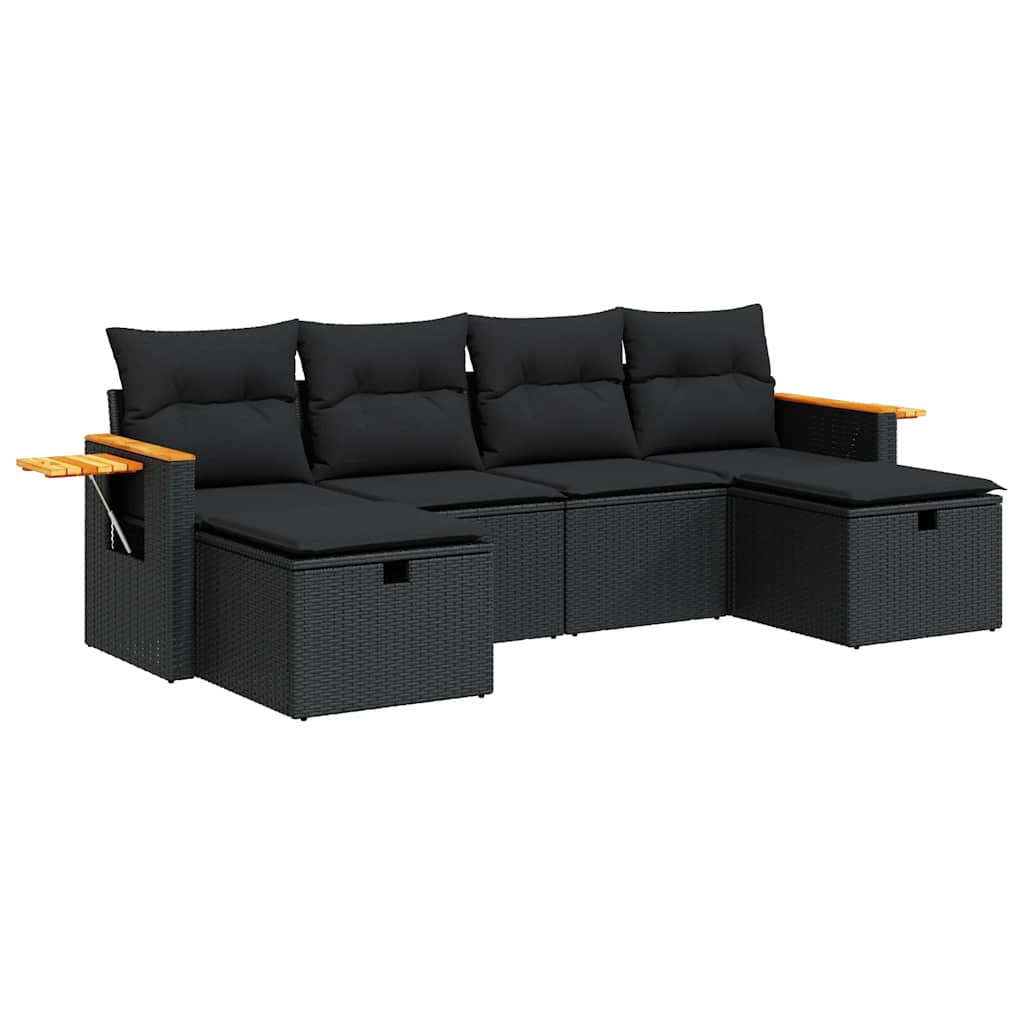Set Divano da Giardino 6 pz con Cuscini Nero in Polyrattan | homemem39