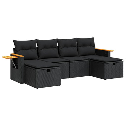 Set Divano da Giardino 6 pz con Cuscini Nero in Polyrattan | homemem39