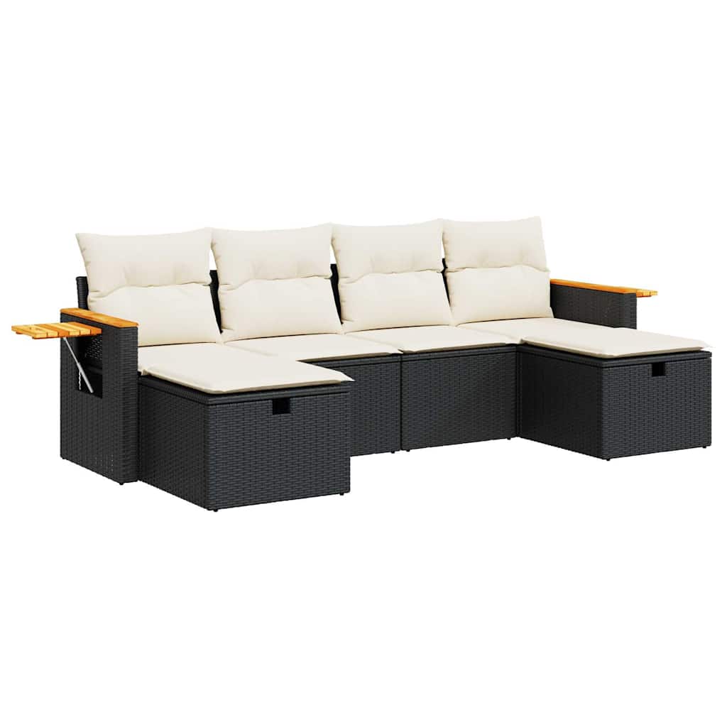 Set Divano da Giardino 6 pz con Cuscini Nero in Polyrattan - homemem39