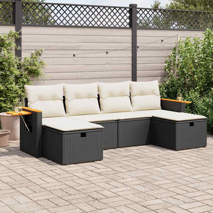 Set Divano da Giardino 6 pz con Cuscini Nero in Polyrattan