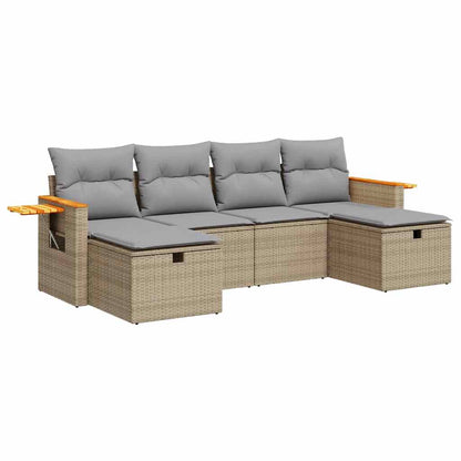 Set Divano da Giardino 6 pz con Cuscini Beige in Polyrattan - homemem39