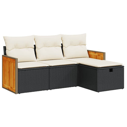 Set Divani da Giardino 4 pz con Cuscini Nero in Polyrattan | homemem39