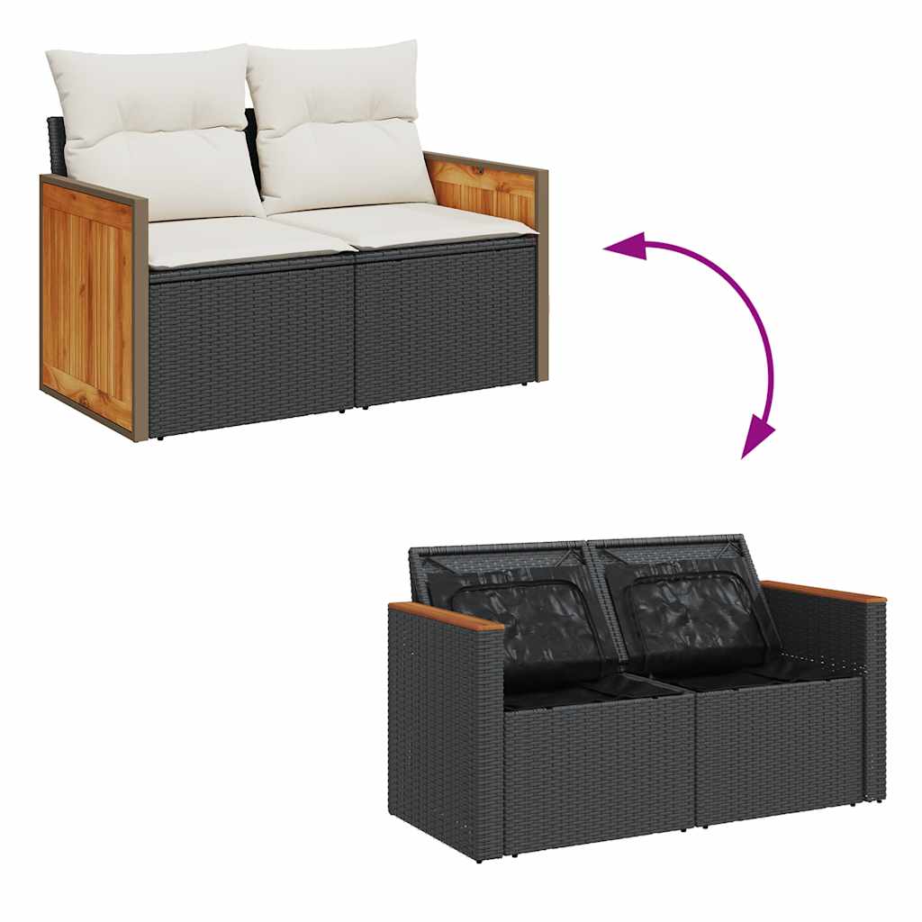 Set Divani da Giardino 4 pz con Cuscini Nero in Polyrattan - homemem39