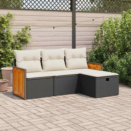 Set Divani da Giardino 4 pz con Cuscini Nero in Polyrattan