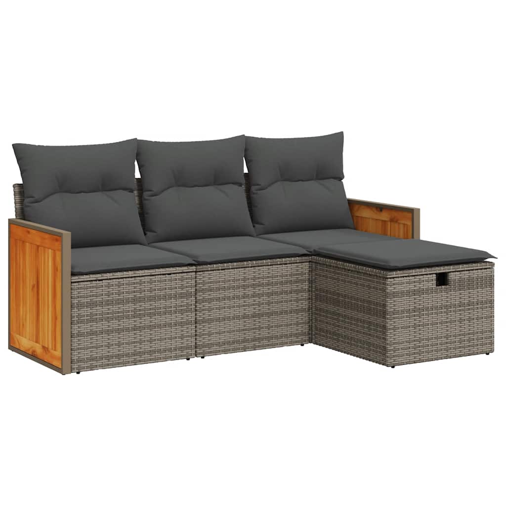 Set Divani da Giardino 4 pz con Cuscini in Polyrattan Grigio | homemem39