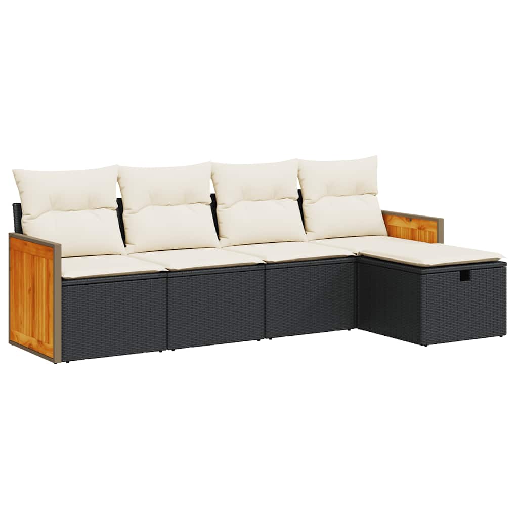 Set Divani da Giardino 5 pz con Cuscini in Polyrattan Nero - homemem39