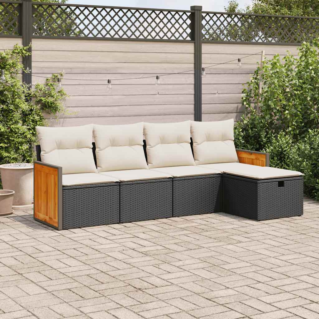 Set Divani da Giardino 5 pz con Cuscini in Polyrattan Nero