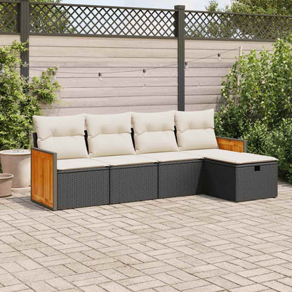 Set Divani da Giardino 5 pz con Cuscini in Polyrattan Nero