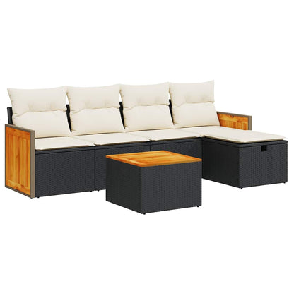 Set Divano da Giardino 6 pz con Cuscini Nero in Polyrattan | homemem39