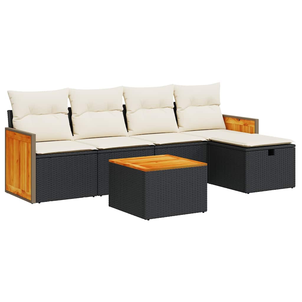 Set Divano da Giardino 6 pz con Cuscini Nero in Polyrattan - homemem39