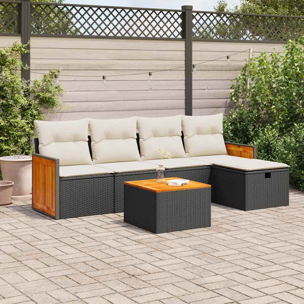 Set Divano da Giardino 6 pz con Cuscini Nero in Polyrattan | homemem39