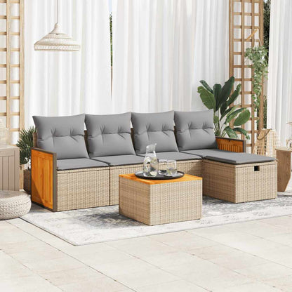 Set Divano da Giardino 6 pz con Cuscini Beige in Polyrattan - homemem39