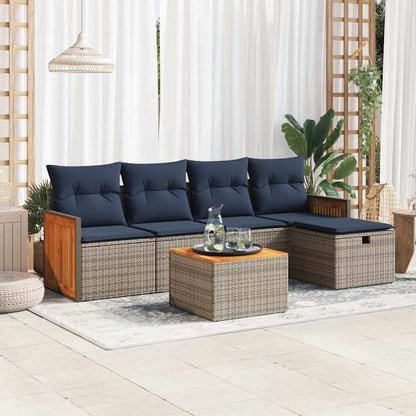 Set Divano da Giardino 6 pz con Cuscini Grigio in Polyrattan | homemem39