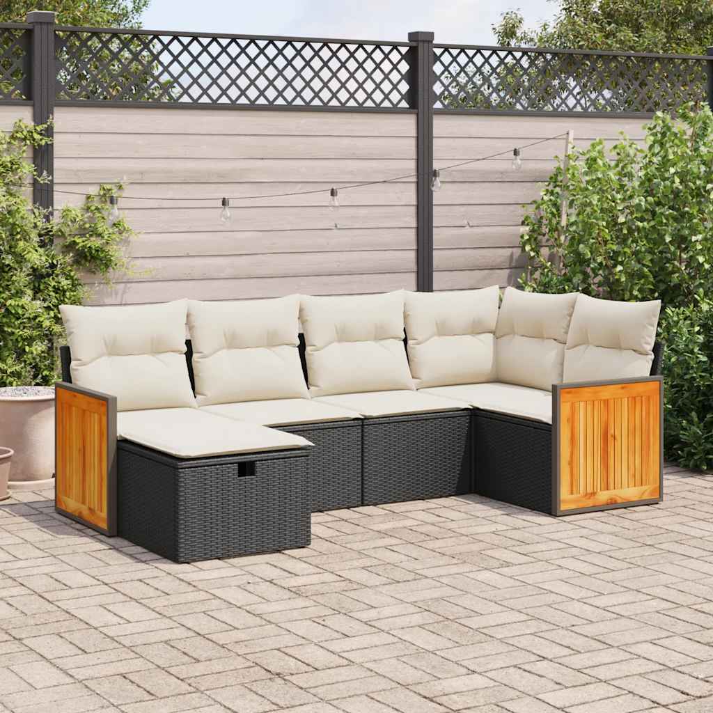 Set Divano da Giardino 6 pz con Cuscini Nero in Polyrattan - homemem39