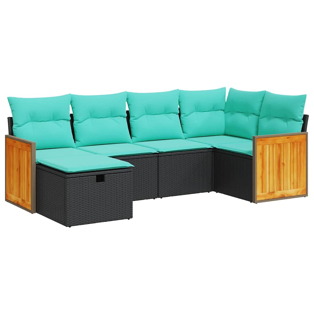 Set Divano da Giardino 6 pz con Cuscini Nero in Polyrattan | homemem39