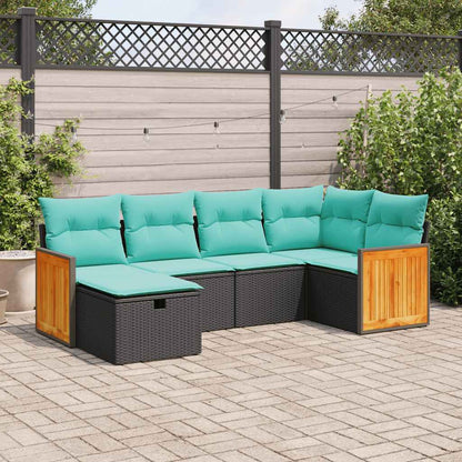 Set Divano da Giardino 6 pz con Cuscini Nero in Polyrattan | homemem39