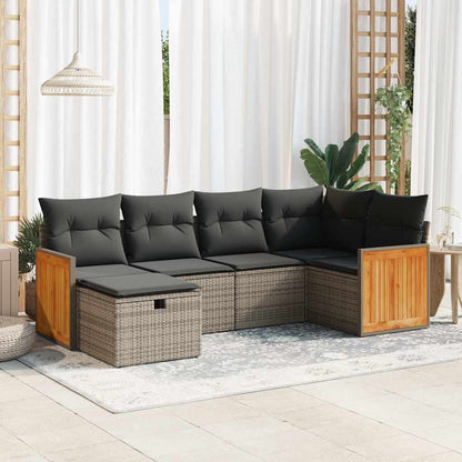 Set Divano da Giardino 6 pz con Cuscini Grigio in Polyrattan | homemem39