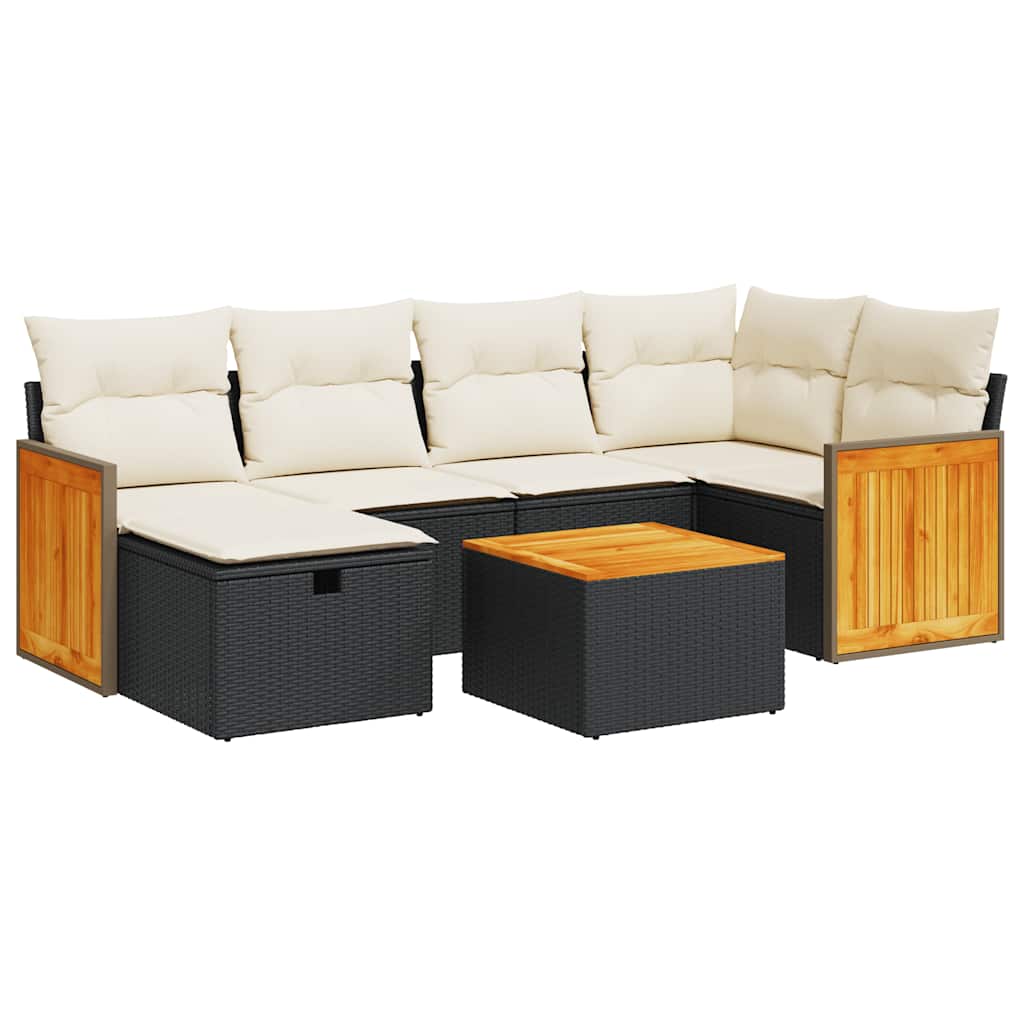 Set Divani da Giardino con Cuscini 7pz Nero Polyrattan | homemem39