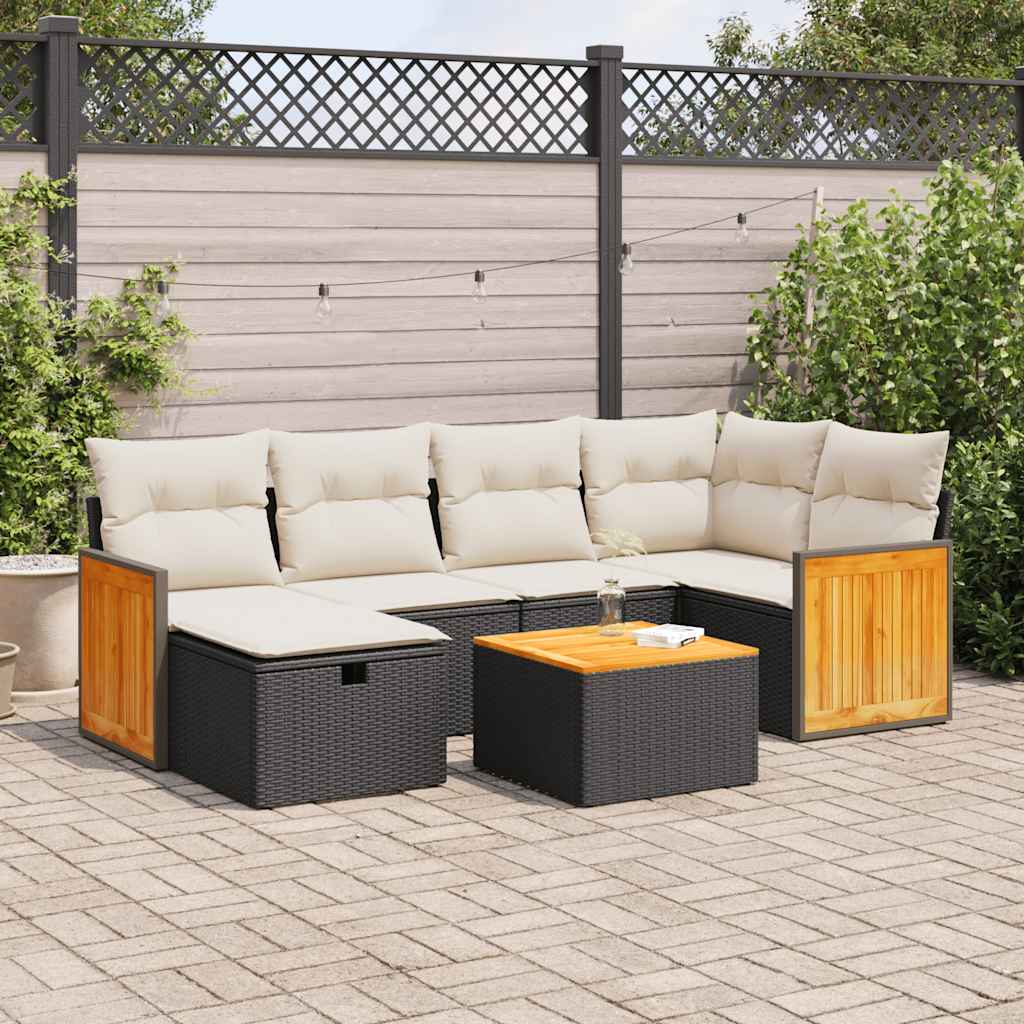 Set Divani da Giardino con Cuscini 7pz Nero Polyrattan | homemem39