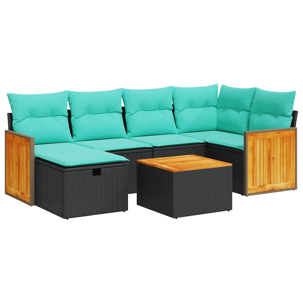 Set Divani da Giardino con Cuscini 7pz Nero Polyrattan | homemem39