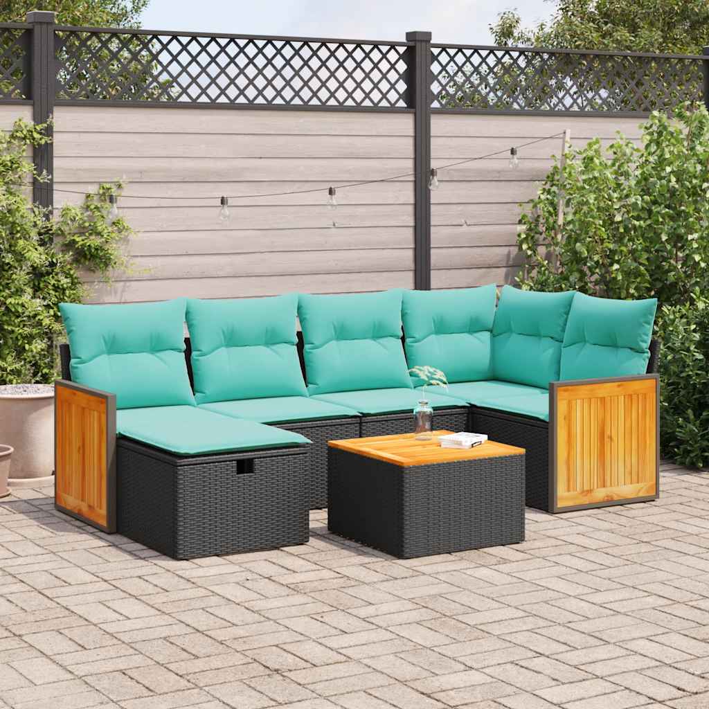 Set Divani da Giardino con Cuscini 7pz Nero Polyrattan | homemem39