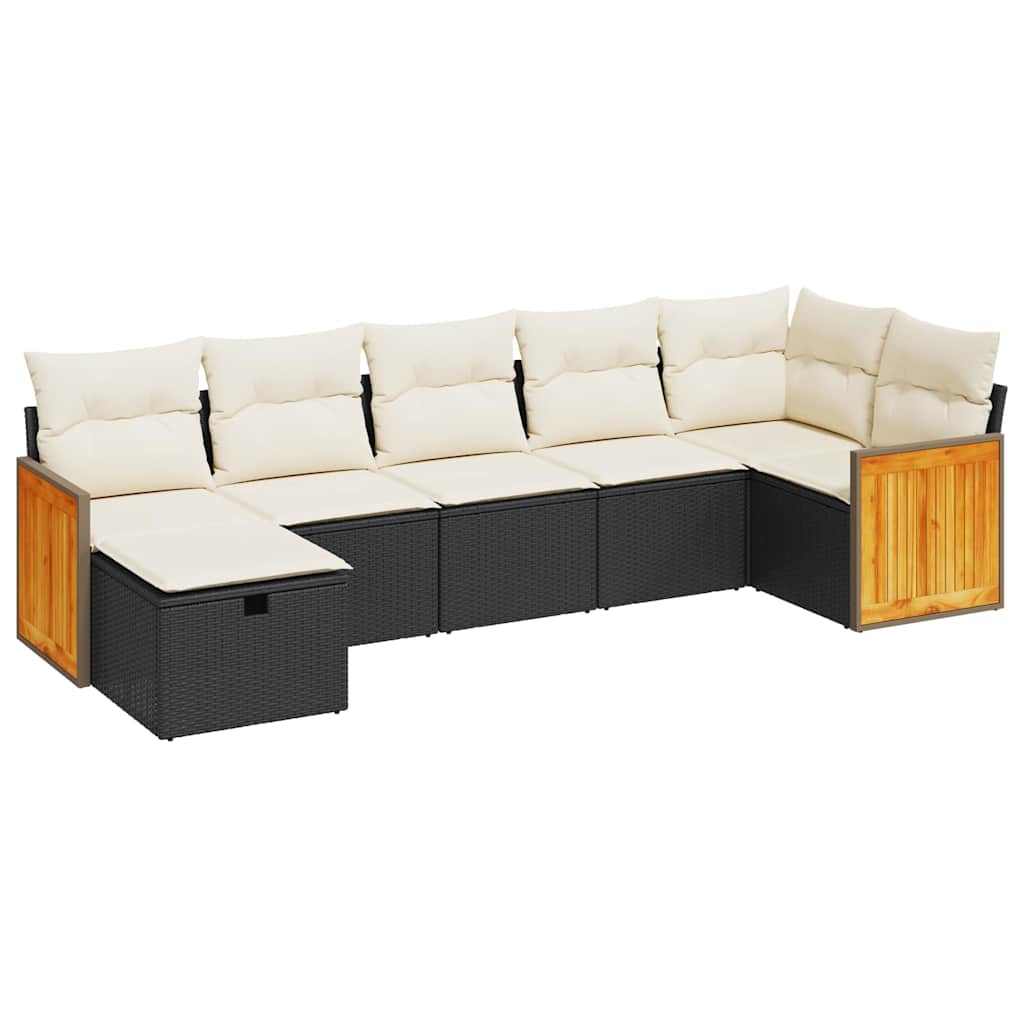 Set Divani da Giardino con Cuscini 7pz Nero Polyrattan | homemem39